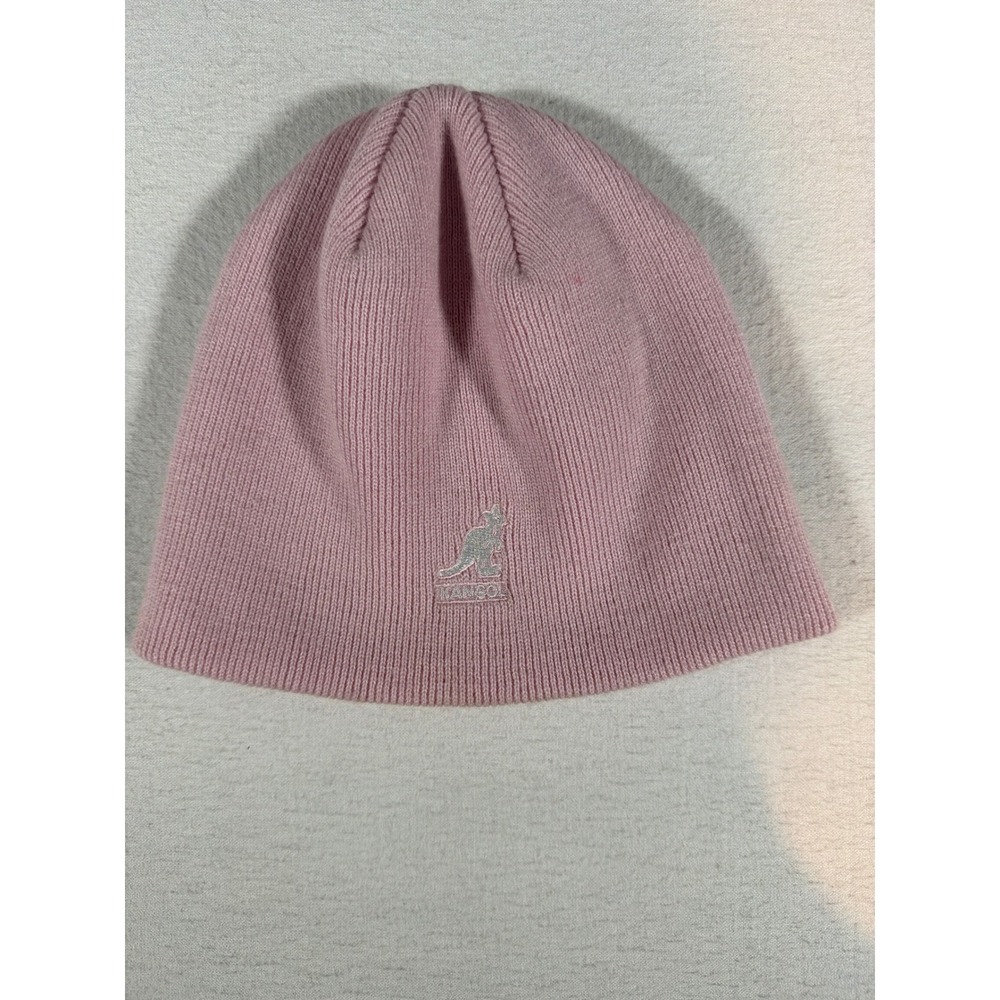 Kangol Beanie Hat Pink Knit Embroidered Kangaroo Logo Streetwear Winter Cap